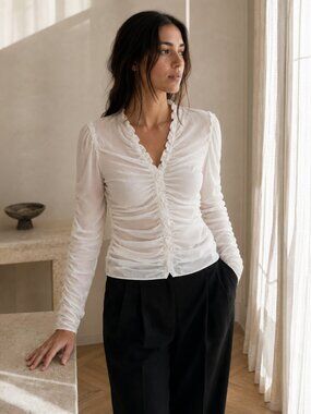 NWT A.L.C BECKET WHITE FRILLY SILK BLOUSE TOP - M